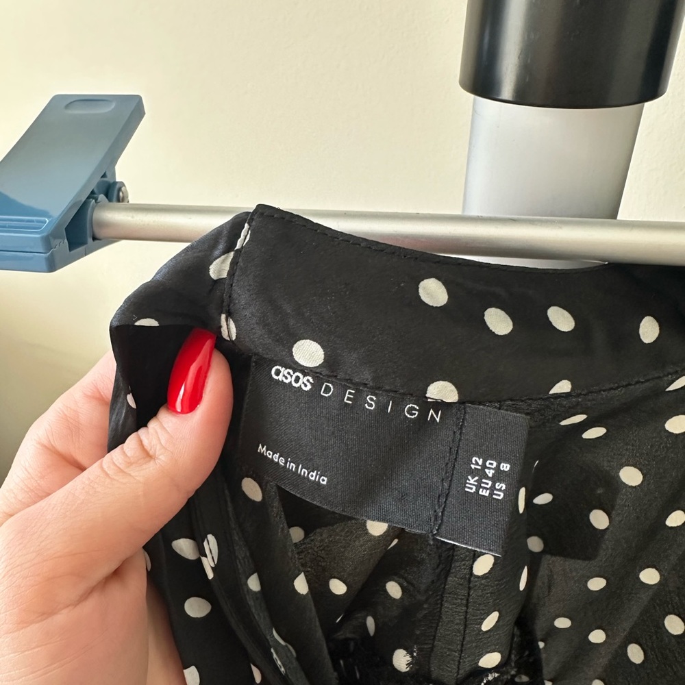 ASOS Black Polka Dot Puff Sleeve Midi Dress - Picture 3 of 8